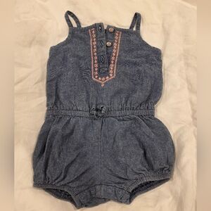 Carter's Blue Denim Romper with Pink Embroidery